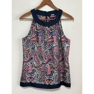 Vineyard Vines 100%Silk Sleeveless Top S Navy Pink White Paisley Print Coastal